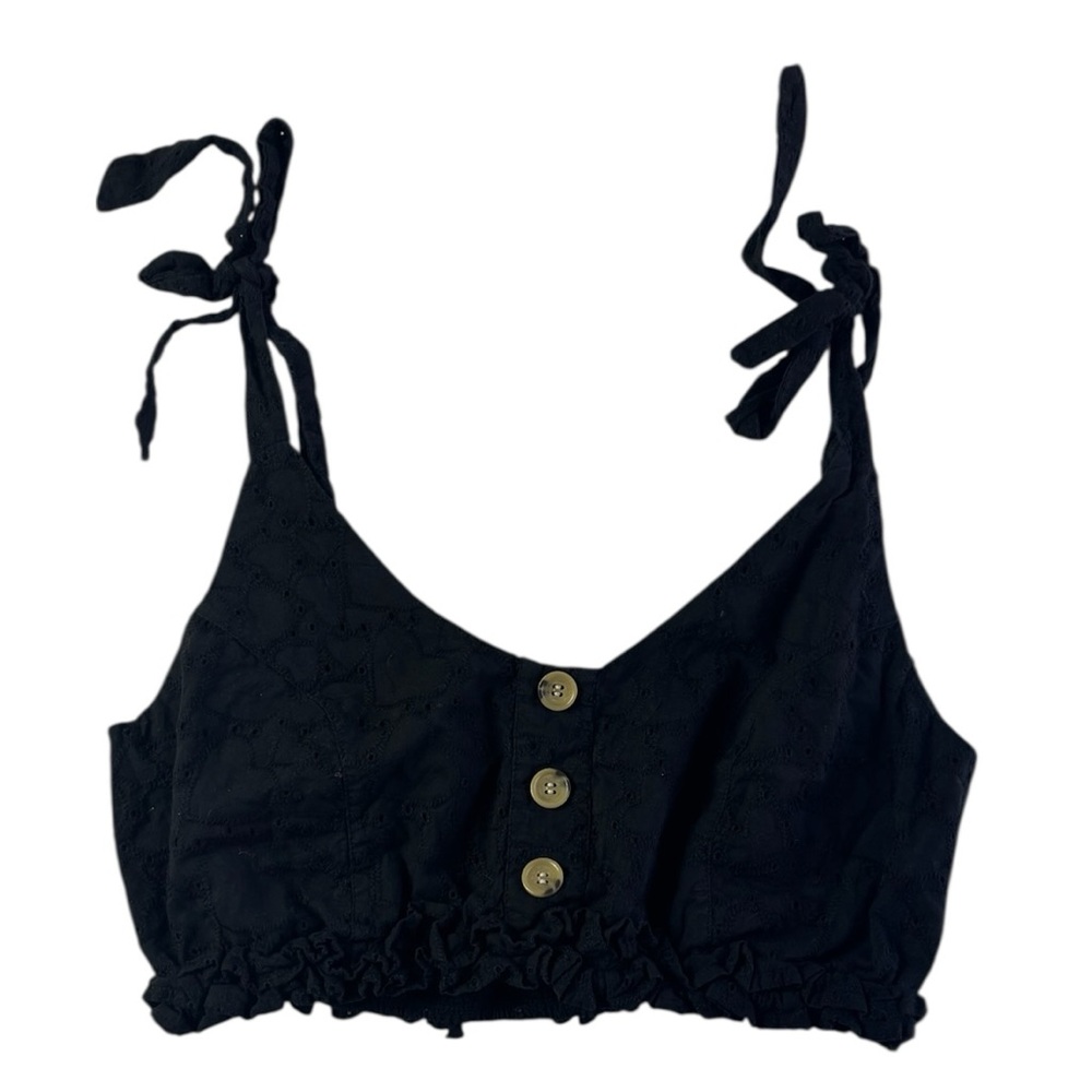 Topshop Black Crop Top with Button Accents